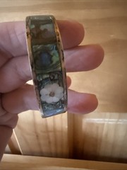 VTG Silver Bracelet Beautiful Abalone Mother of Pearl Open Cuff Mexico L@@K