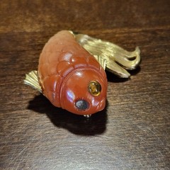 MV Vellano Red Koi Fish Jelly Belly Carved Lucite Brooch Pin MCM Vtg FOR REPAIR