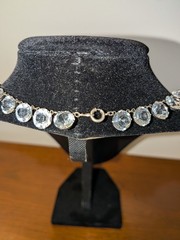 Vtg Art Deco Sterling Silver Clear Paste Riviere Choker Necklace 15″ Pristine
