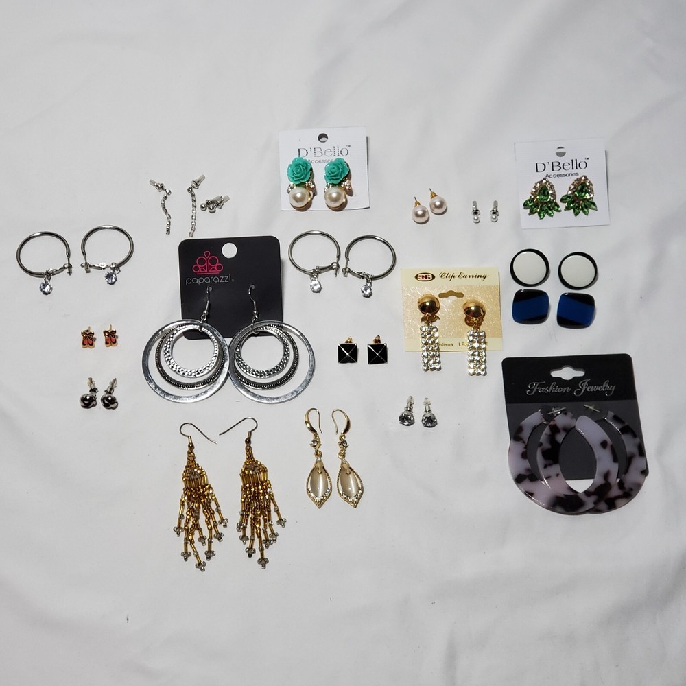 Lot of 19 Pairs Assorted Dangle, Hoop and Stud Earrings