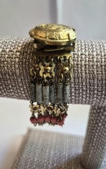 Vintage Egyptian Revival Faience Style Bib Necklace & Bracelet Brass Tone READ