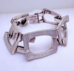 Vintage Modernist Belgiorno 900 Silver Bracelet 1970s Argentina 95.3 g 7.25 in
