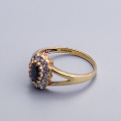 Vintage Style Art Deco Sapphire and Lab Created Diamond Ring 925 Sterling Silver