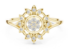 10K Yellow Gold FN With 0.20TCW Round Cut White Moissanite Sunburst Floral Ring