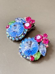RARE Vintage Verified JULIANA D&E Ice Blue Rivoli Stone Brooch & Earring Set