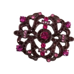 Vintage Style Purple Red Rhinestone Brooch Gunmetal Filigree Pin 2 By 1 1/2 In