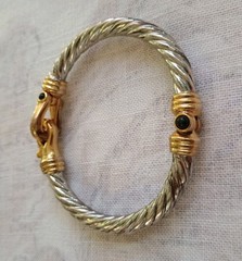 Massive Clamper Bracelet Silver Gold Tone Faux Onyx Bracelet Southwestern Style