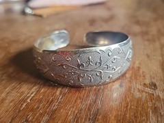Vintage Embossed Sterling Silver Cuff 7.25″ Bracelet LATVIAN?