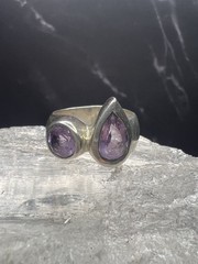 Vintage 925 Sterling Silver Teardrop & Round Faceted Amethyst Ring Size 6.25