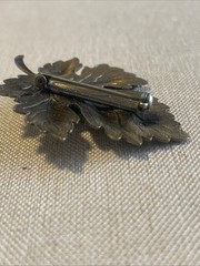 Vintage Cut Copper Leaf Brooch Red Jasper Cabochon Oak Pine Nature Pin Layered