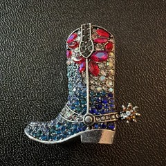 Rhinestone Cowboy Boot Brooch Red White Blue Western Boot Pin