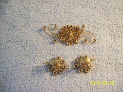 B.N. Signed Vintage Sapphire Blue Rhinestone Earring & Unsigned Brooch