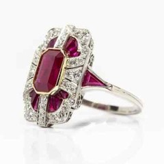 5Ct Vintage Art Deco Style Simulated Ruby Engagement 14K White Gold Finish Ring