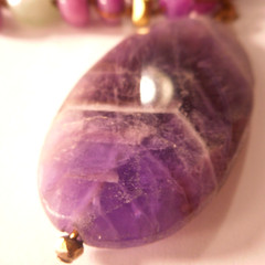 Vtg in2 Amethyst Pendant Charoite Aventurine Goldtone Beaded Necklace 31/33″