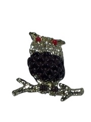 Vintage Owl Brooch Gold-Tone Red Eyes Brown Body Fashion Jewelry
