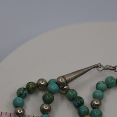 Heavy Turquoise and Silver Beaded Pendant Necklace Sterling Silver