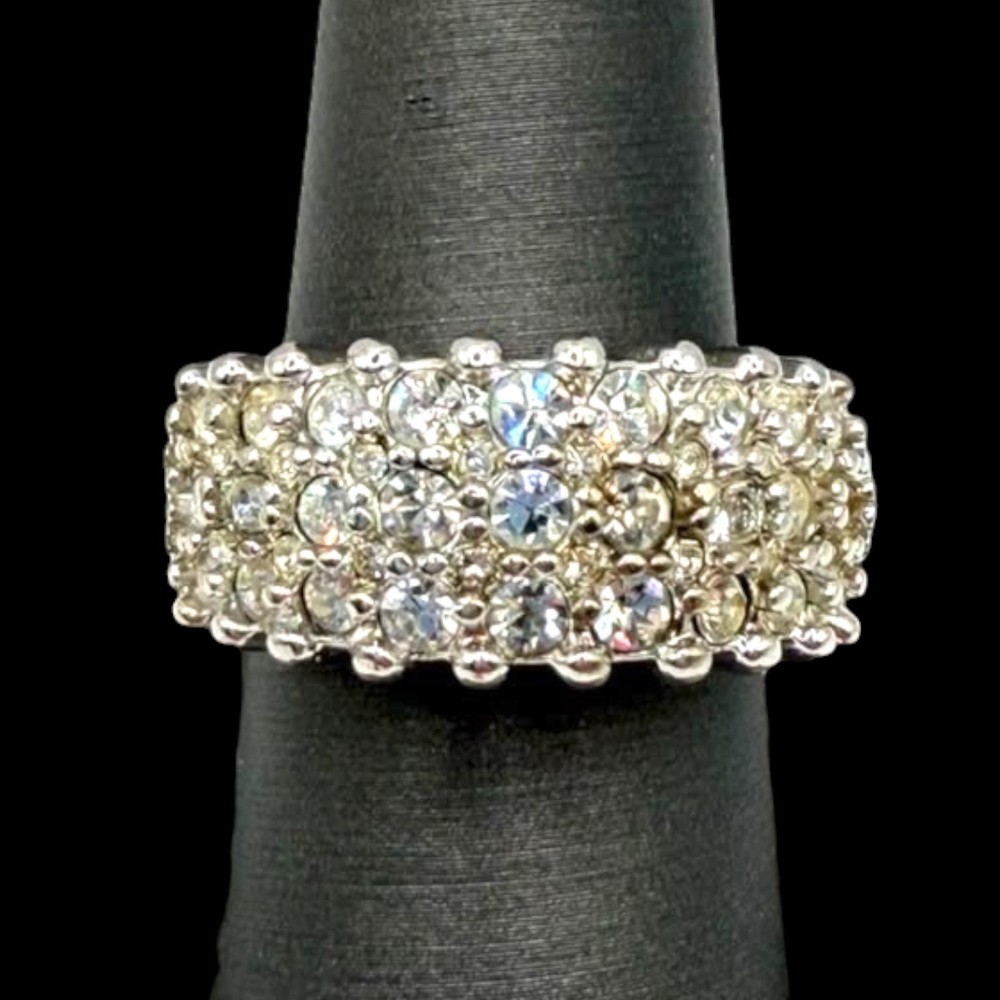 Vintage Cocktail Statement Ring Premier Designs 3-Rows Cubic Zirconia Size 8.75