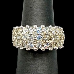 Vintage Cocktail Statement Ring Premier Designs 3-Rows Cubic Zirconia Size 8.75