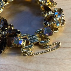 Vintage D&E Juliana Book Brown AB Headlight Rhinestone Bracelet Clip Earring Set
