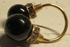 Vintage Gold Tone Rhinestone Black Onyx 2 Ball Dangle Charm Pendant Fashion 1.25