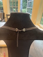 Vintage Black Crystal Waterfall Necklace Gunmetal Multi Strand Gothic Statement