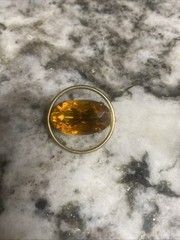 Vtg Simple Circle Pin Large Orange Citrine Glass Accent Stone November Birth