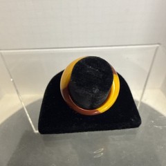 Vintage Two Tone Plastic Chunky Dome Ring Brown Yellow
