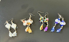 4 PAIR OF LONG CRYSTAL, DANGLING VINTAGE PIERCED EARRINGS, 2 5/8″