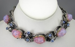 LOVELY VINTAGE SILVERTONE FAUX FIRE OPAL NECKLACE BRACELET EARRINGS SET -GERMANY