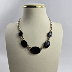 Vintage Symmetalic Sterling Silver 14k 1/20 GF Onyx Necklace Choker 15.5″