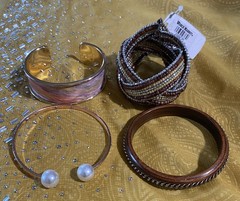 Bracelet LOT of 4 Beads Wood Metal Cuff & Bangle