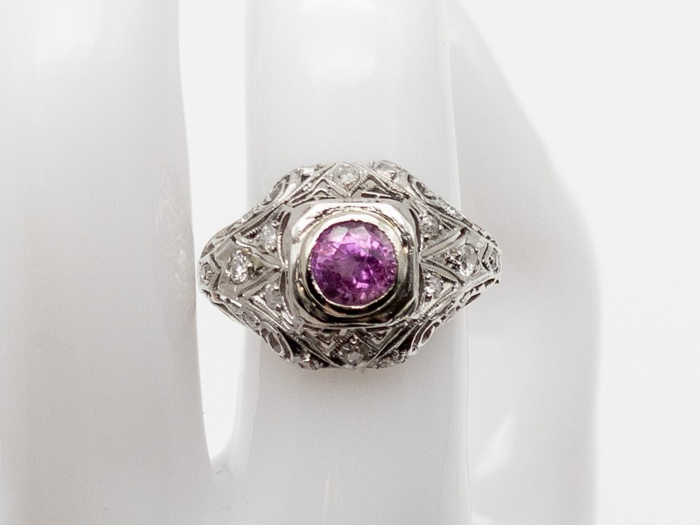 Antique Edwardian 1.50ct Certified NO HEAT Pink Sapphire Diamond Platinum Ring