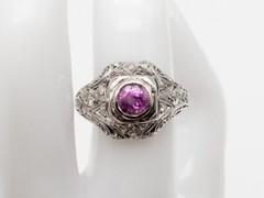 Antique Edwardian 1.50ct Certified NO HEAT Pink Sapphire Diamond Platinum Ring