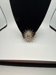 Vintage Rhinestone Sunburst Pendant Gold tone 1950s 1960s