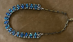 VTG Signed LISNER Blue/Teal AB Crystals Gold Tone Choker/Necklace-16″