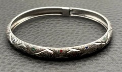 Avon Sterling Silver 925 Bangle Bracelet Multi-Color Enamel Textured Design READ