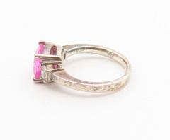 925 Sterling Silver Vintage Ring Classic Pink & White Topaz Band Sz 7 RG36851