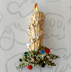 Mode-ART Candle Christmas Holiday Pin Brooch Gold Tone Signed Vintage Rhinestone