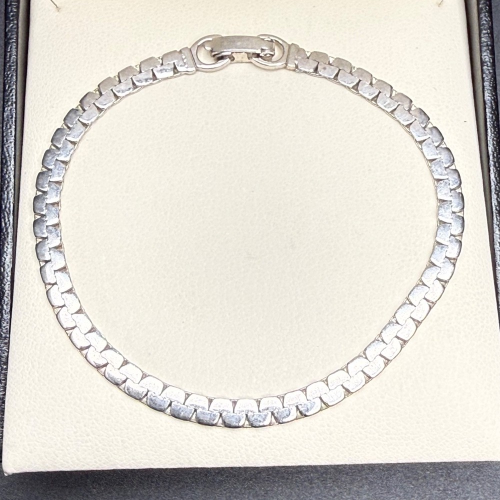 Vintage Monet Silver Tone Brick Tile Link Bracelet Fold Over Clasp Minimalist