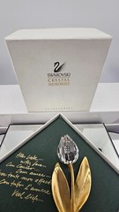 SWAROVSKI~Crystal Memories~**ROSE BROOCH GOLD TONE PIN**~3.25″ Long~Box~COA