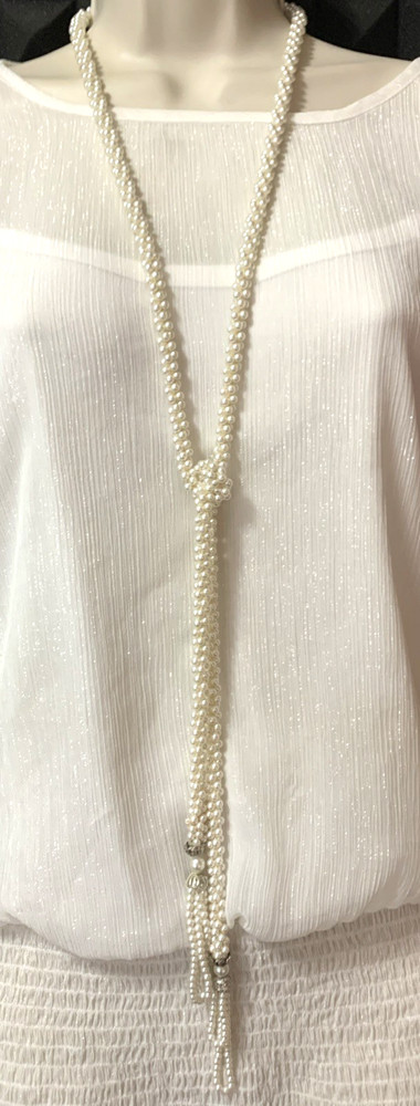 Vintage Strand Clustered Faux Pearls Beaded 57″ Lariat Necklace