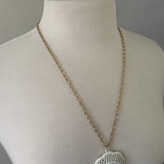 Vintage Large Round White Filigree Statement Pendant Gold Tone Necklace