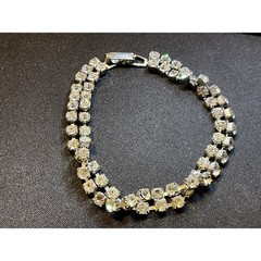 8.5in Clear Rhinestone Crystals Dbl Layered Vintage Bracelet