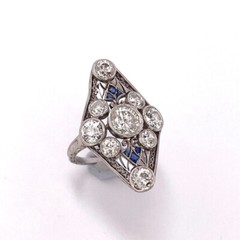 Early Century Edwardian Navette Ring 2Ct Lab Created Diamond 14k White Gold Over