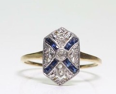 Art Deco Vintage 3.30 Ct Diamond & Sapphire Wedding Ring 14K Yellow Gold Over