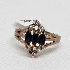 Onyx Cluster Cocktail Shield Ring 18k Yellow Gold Plated CZ Accent Size 7