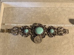 Wide Vintage Faux Turquoise Filigree Bracelet! 2.25in Wide In Front!