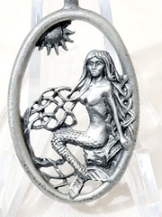 Mermaid Pewter Ladies Metal Pendant Charm Art Deco Oval 2.5 inches