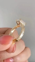 Art Deco Style Emerald Cut Lab Created Diamond 14K Gold FN Filigree Wedding Ring