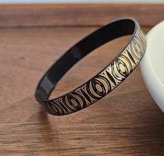 MCM STEINBOCK Austria Bangle Bracelet 24k Gold Overlay Black enamel signed